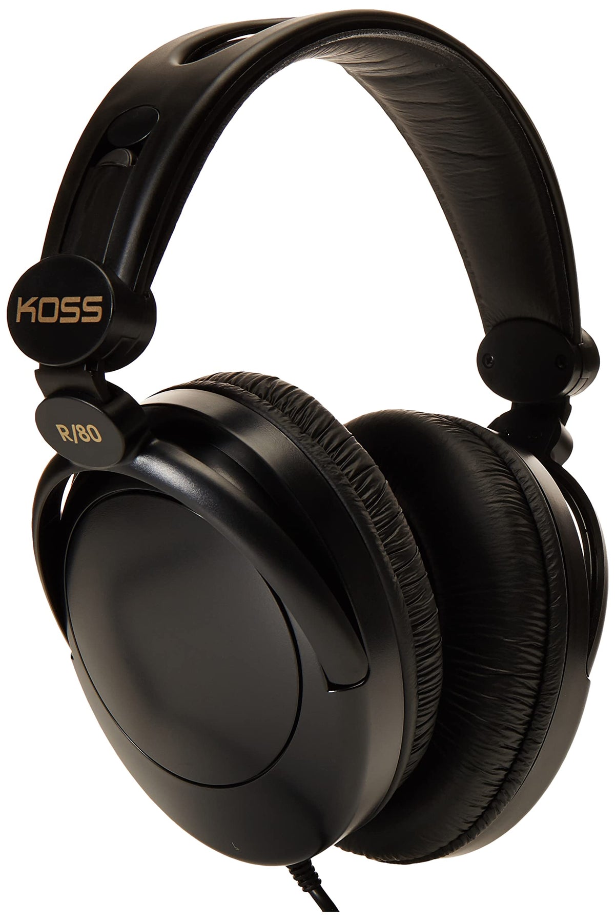 Koss R-80 front view showing sleek black finish and over-ear fit for comfortable listening