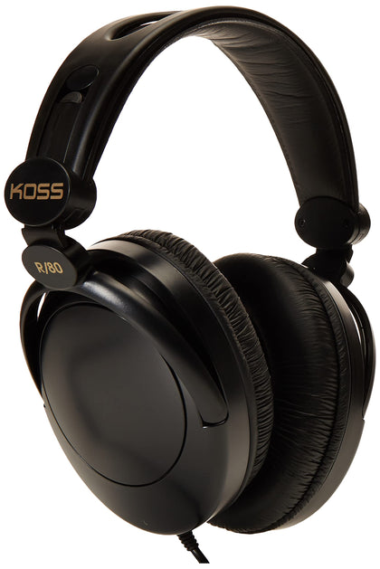 Koss R-80 front view showing sleek black finish and over-ear fit for comfortable listening