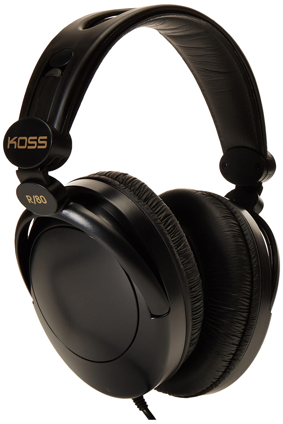 Koss R-80 front view showing sleek black finish and over-ear fit for comfortable listening