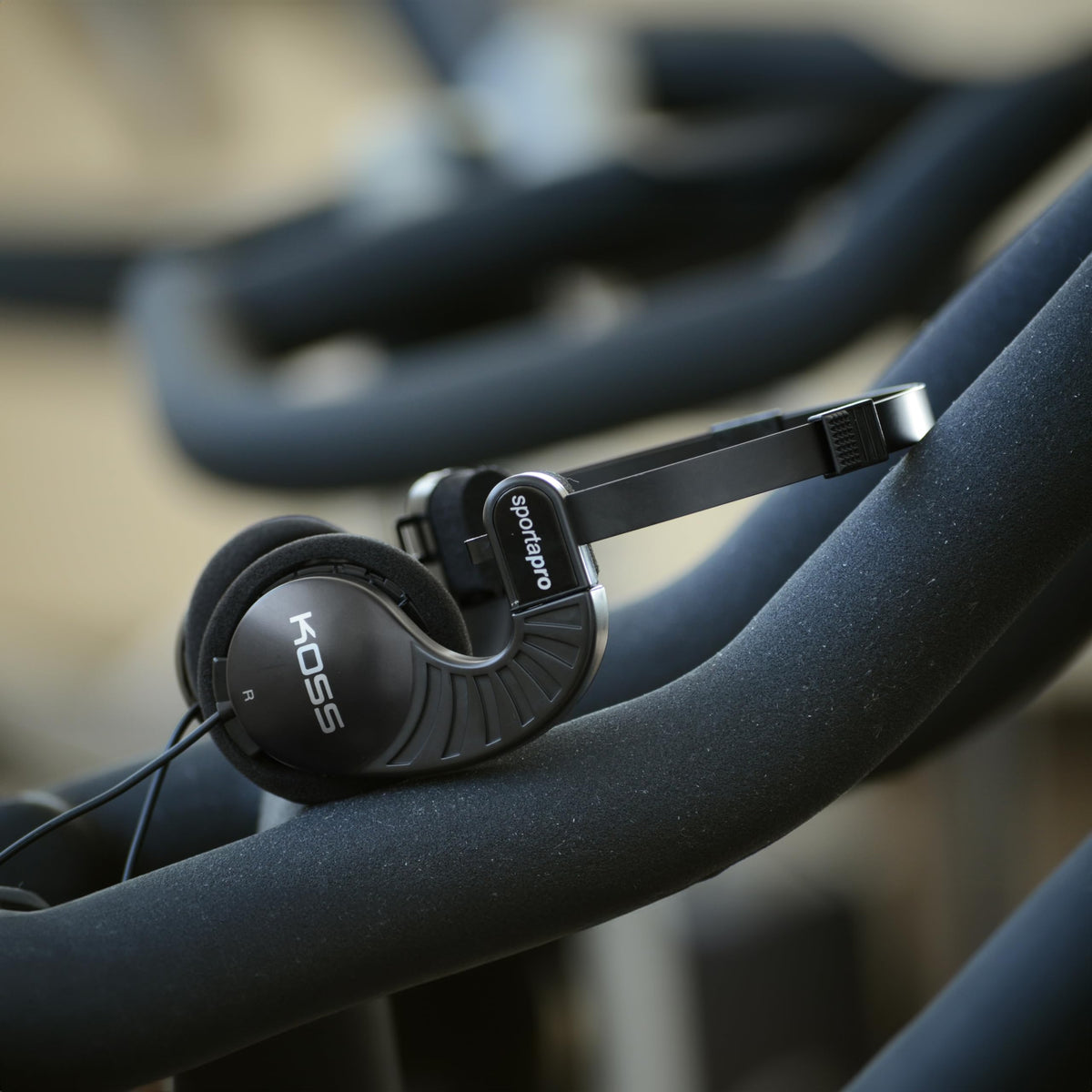 Koss SportaPro folded for bag storage, ideal for gym and commute