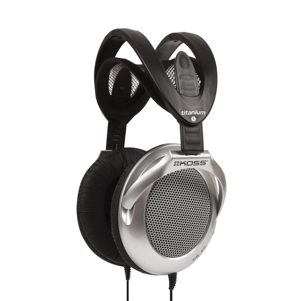 Koss UR40 collapsible headphones folded for easy carry