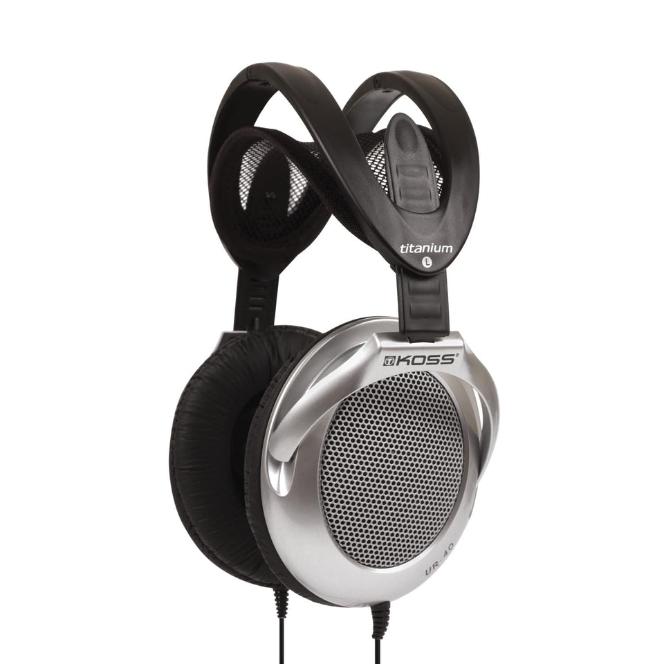 Koss UR40 collapsible headphones folded for easy carry