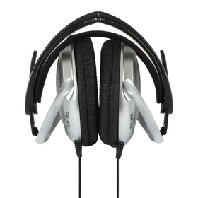 Koss UR40 silver and black colorway on desk setup