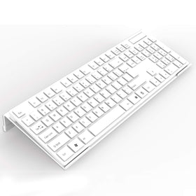 Kotemon acrylic tilted keyboard stand front view showing a slim ergonomic profile for ergonomic typing comfort.
