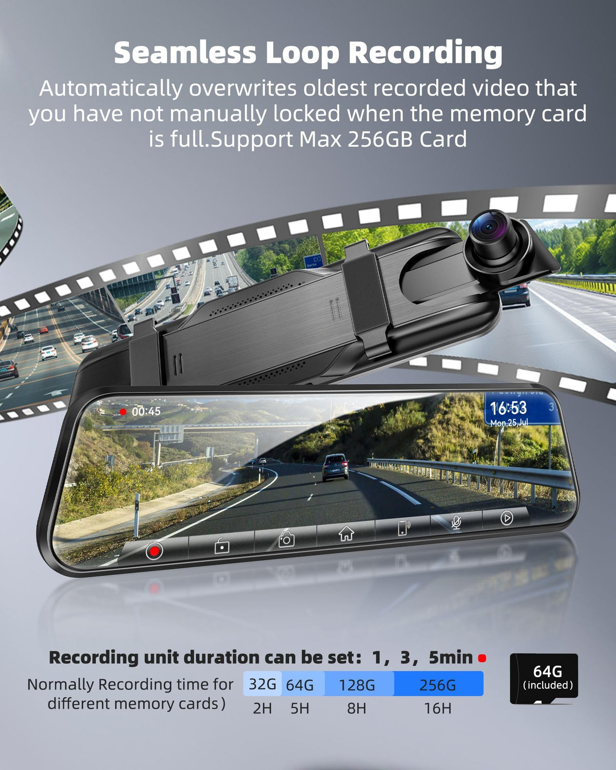 KOUENOM size scale in hand to show mirror dimensions and in-car fit