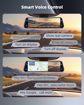 KOUENOM split-screen with CarPlay showing maps and front camera for navigation benefit
