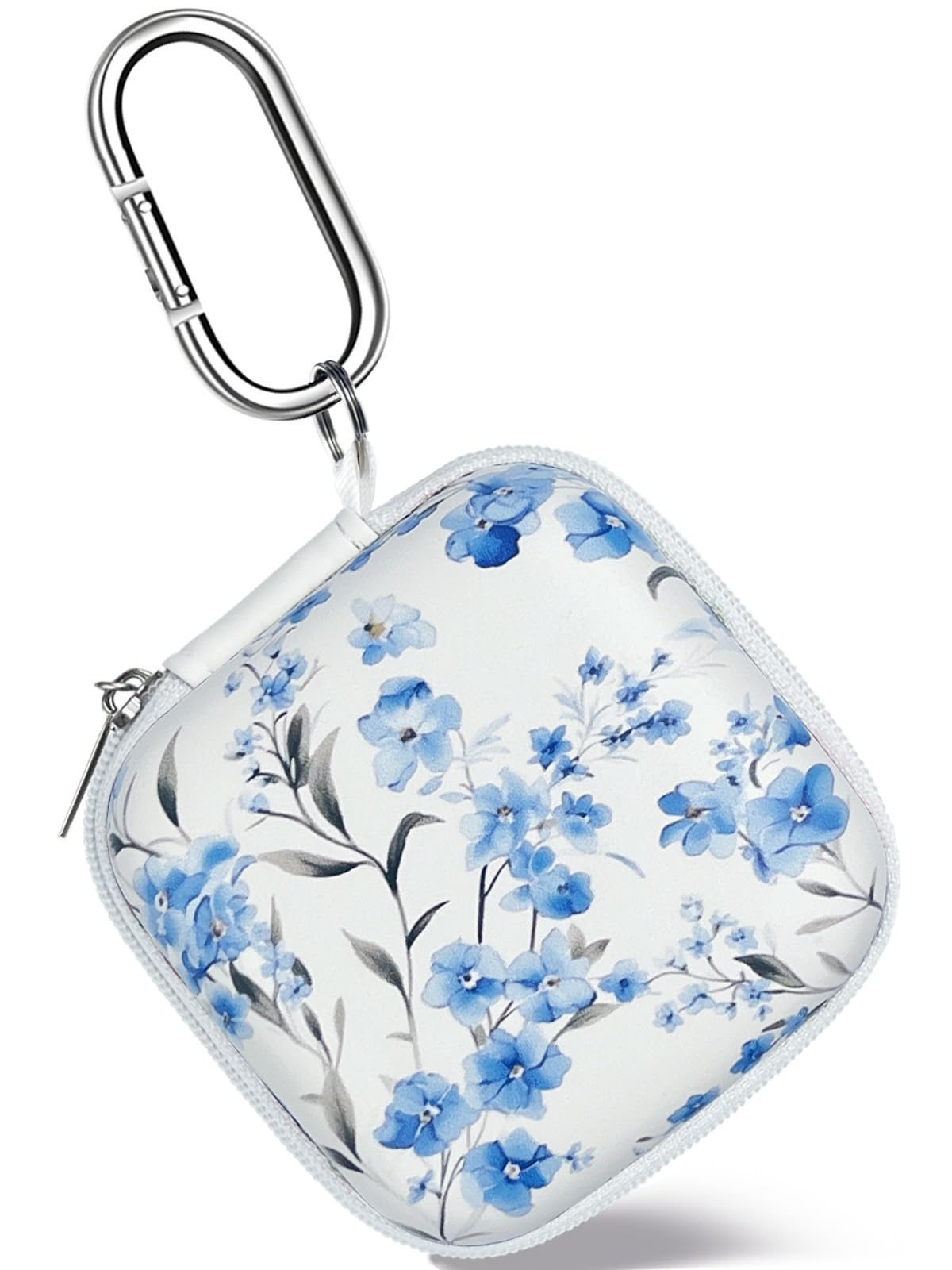 KOUJAON earbud case blue flower – front view, compact travel-friendly protection