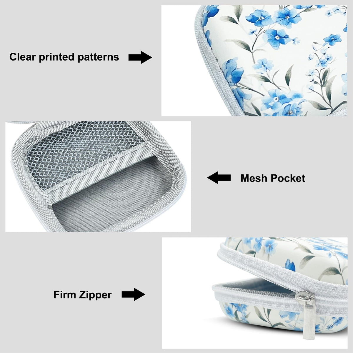KOUJAON earbud case blue flower – patterned shell resists scratches