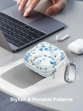 KOUJAON earbud case blue flower – zipper detail for durable closure
