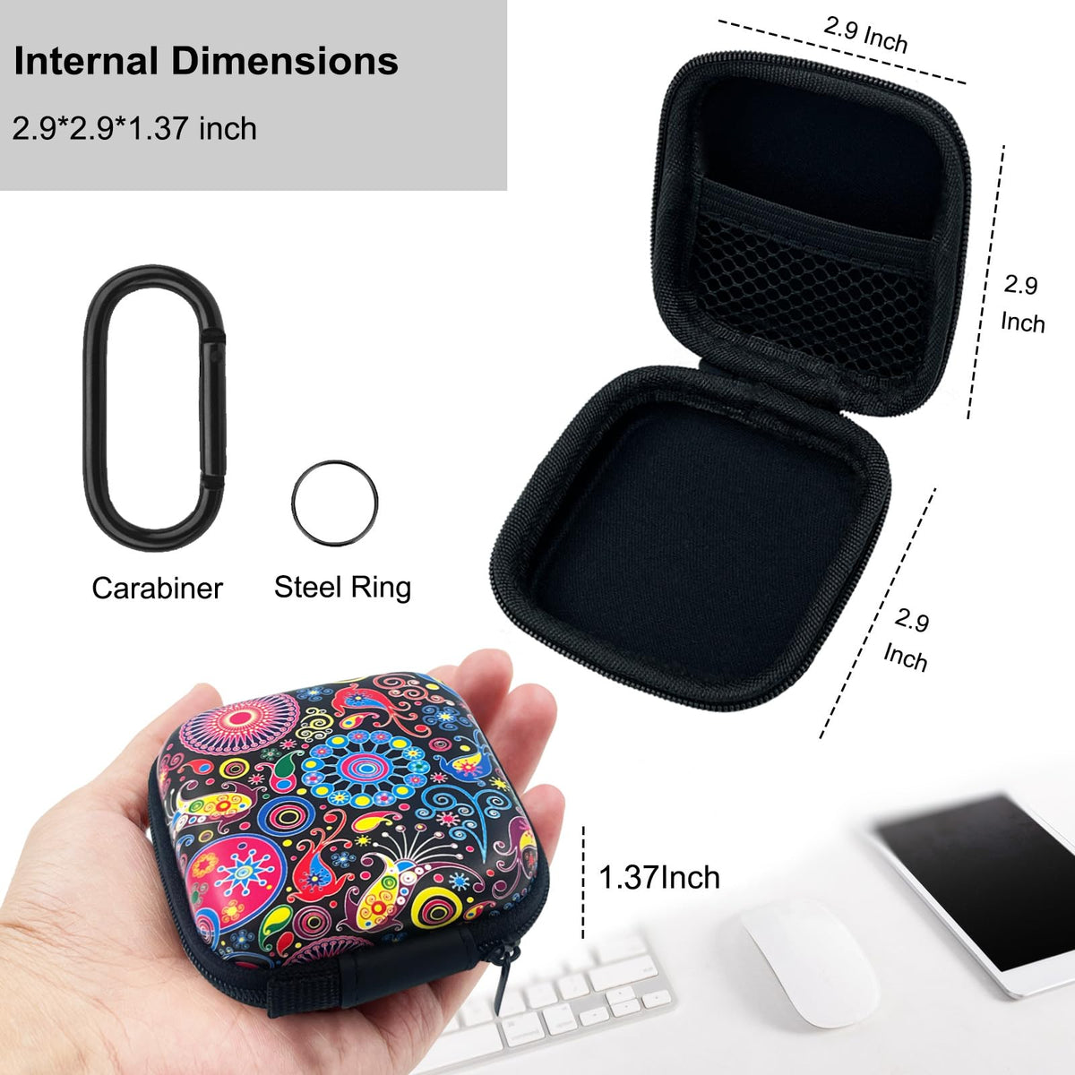 KOUJAON Jellyfish earbud case open view revealing inner pocket