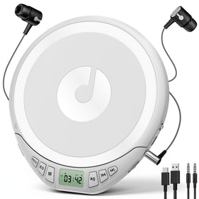 KOVCDVI front view showing compact white Discman and easy controls for portable listening