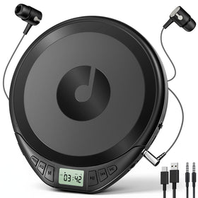 KOVCDVI portable CD player front view, sleek black design for daily listening.