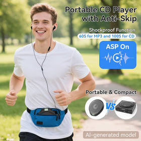 KOVCDVI portable CD player side profile, compact for on-the-go listening.