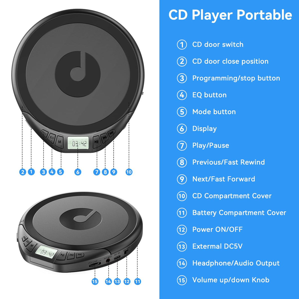 KOVCDVI portable CD player ready for hiking and outdoor use.