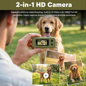 KoveYzao Keychain Digital Camera in-hand use for spontaneous moments and selfies.