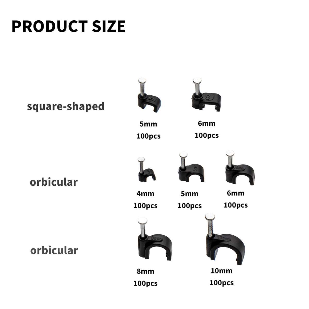 KOXXIAMOQ layout of all clip sizes and shapes to compare cable fit