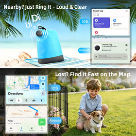 KPMARE air tag attached to luggage hook giving secure travel tracking