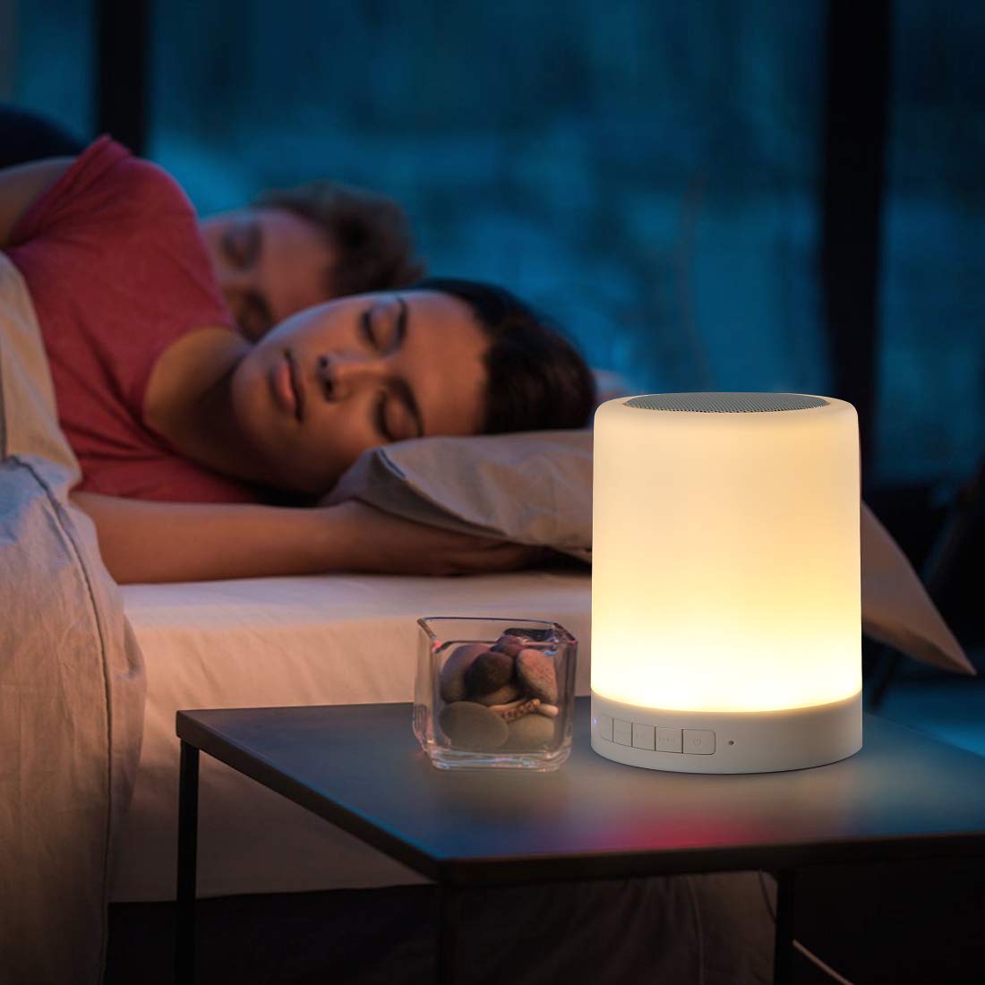 KPR Night Light Bluetooth Speaker with built in mic for hands free calls in a living room.