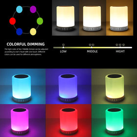 KPR Night Light Bluetooth Speaker touch lamp showing warm brightness control near the bed.
