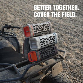 KROCX TRAVOR campsite-ready speaker for outdoor movie nights.