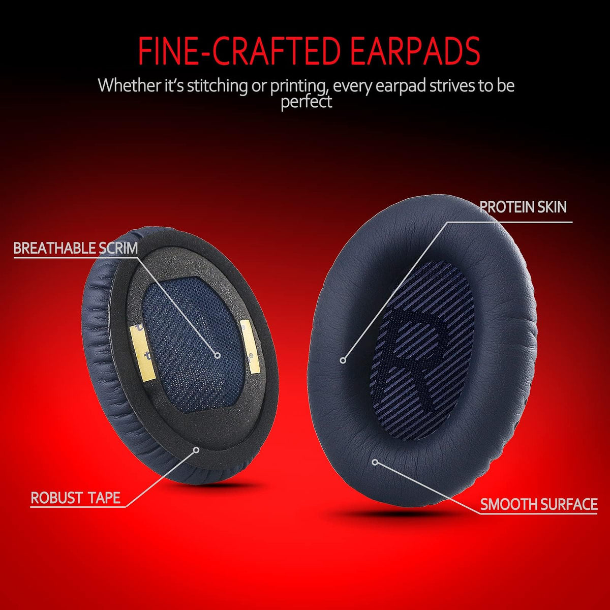 Krone Kalpasmos earpad side view shows midnight blue leather and snug, secure fit