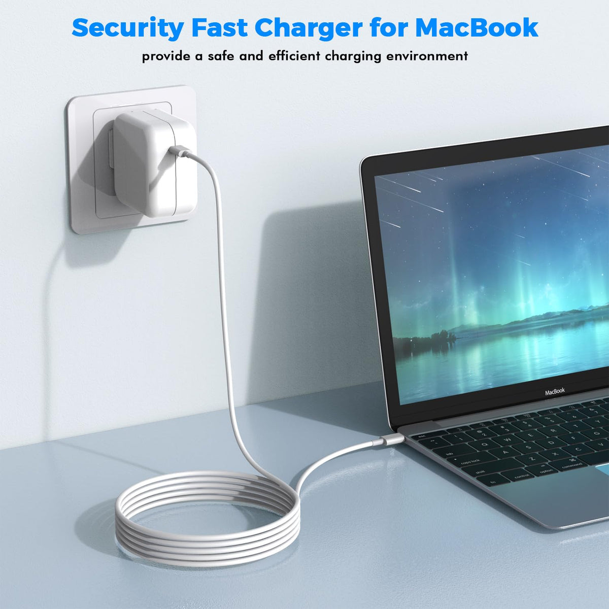 Kruidvat charger in use with laptop on desk demonstrating fast, safe charging while you work