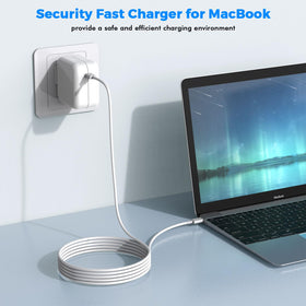 Kruidvat charger in use with laptop on desk demonstrating fast, safe charging while you work