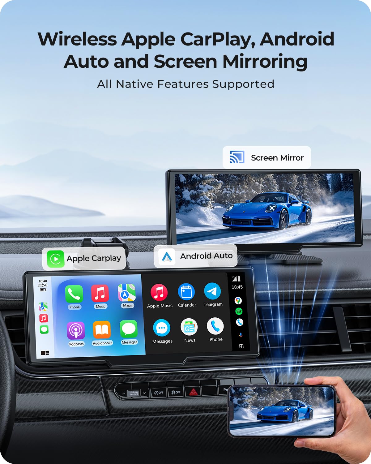 Krunia 9-26-inch CarPlay screen HD rear camera aids parking safety