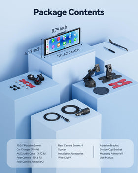 Krunia portable carplay screen dashboard or windshield mounting for flexible placement.