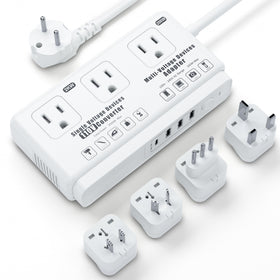 Kruuue front view compact converter showing ports and plugs for easy travel charging