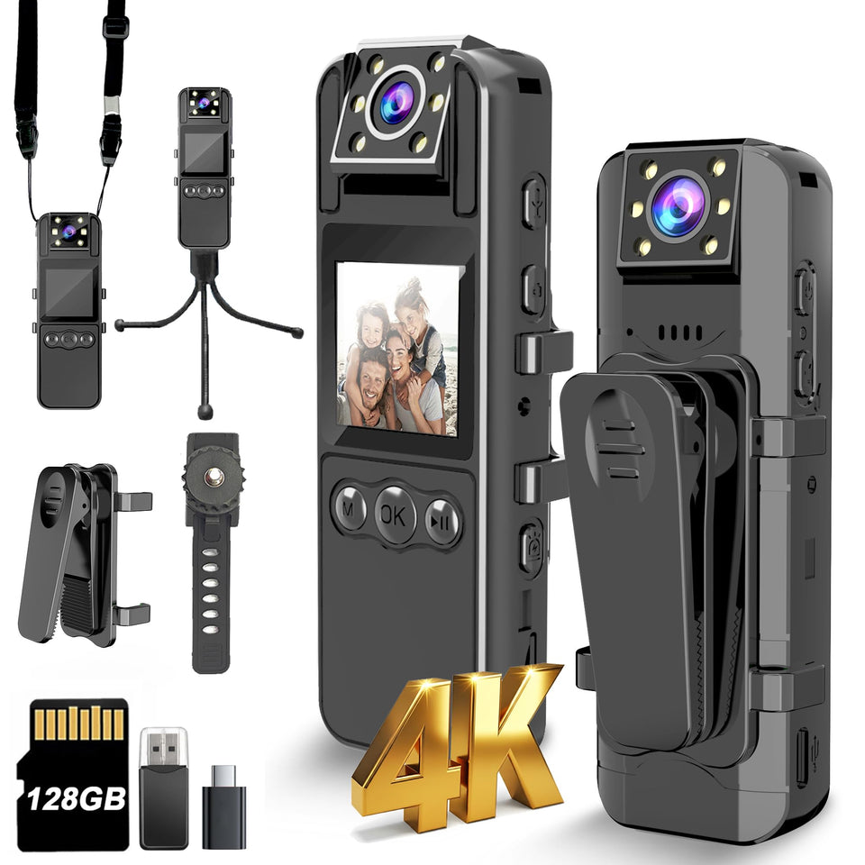 KSADBOSSBO 4K body camera with LCD screen for quick on-site playback.