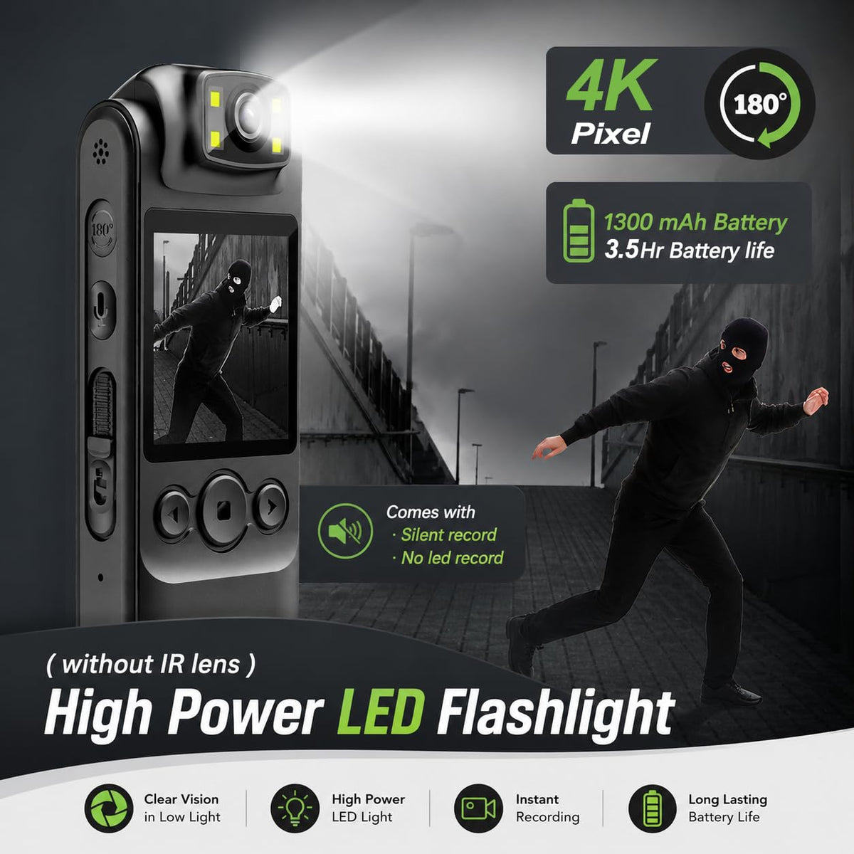 KSADBOSSBO 180-degree lens helps capture wide-angle perspectives for evidence.
