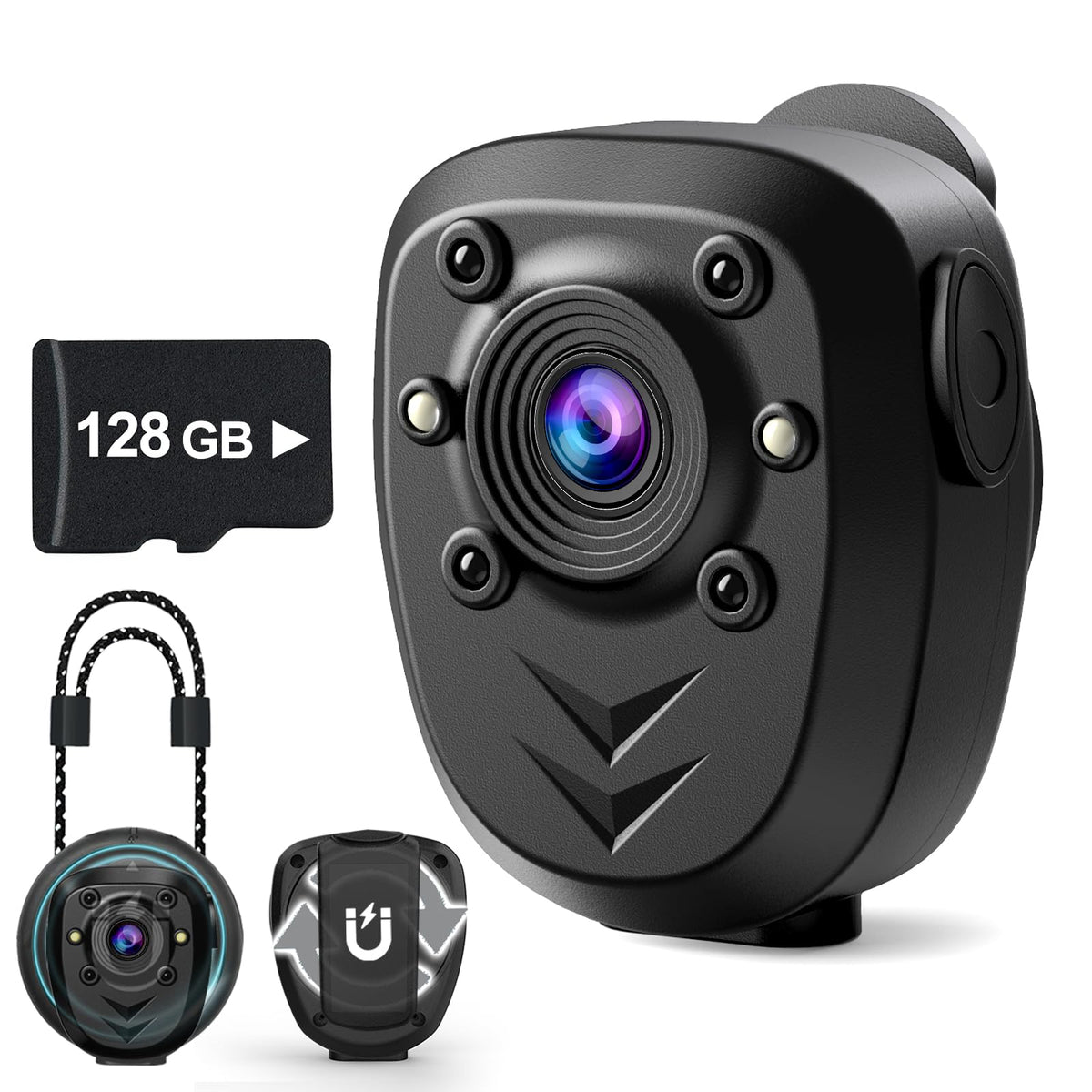 KSADBOSSBO front view of mini body camera shows compact recorder and clear lens, ideal for discreet recording
