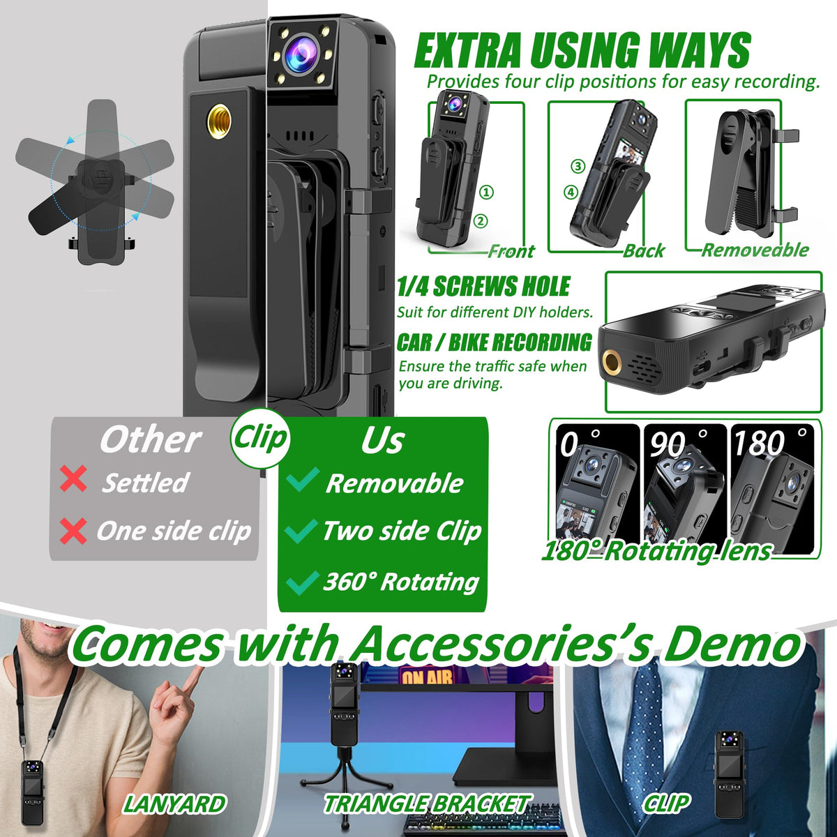 KSADBOSSBO 128GB storage enables longer recording sessions.