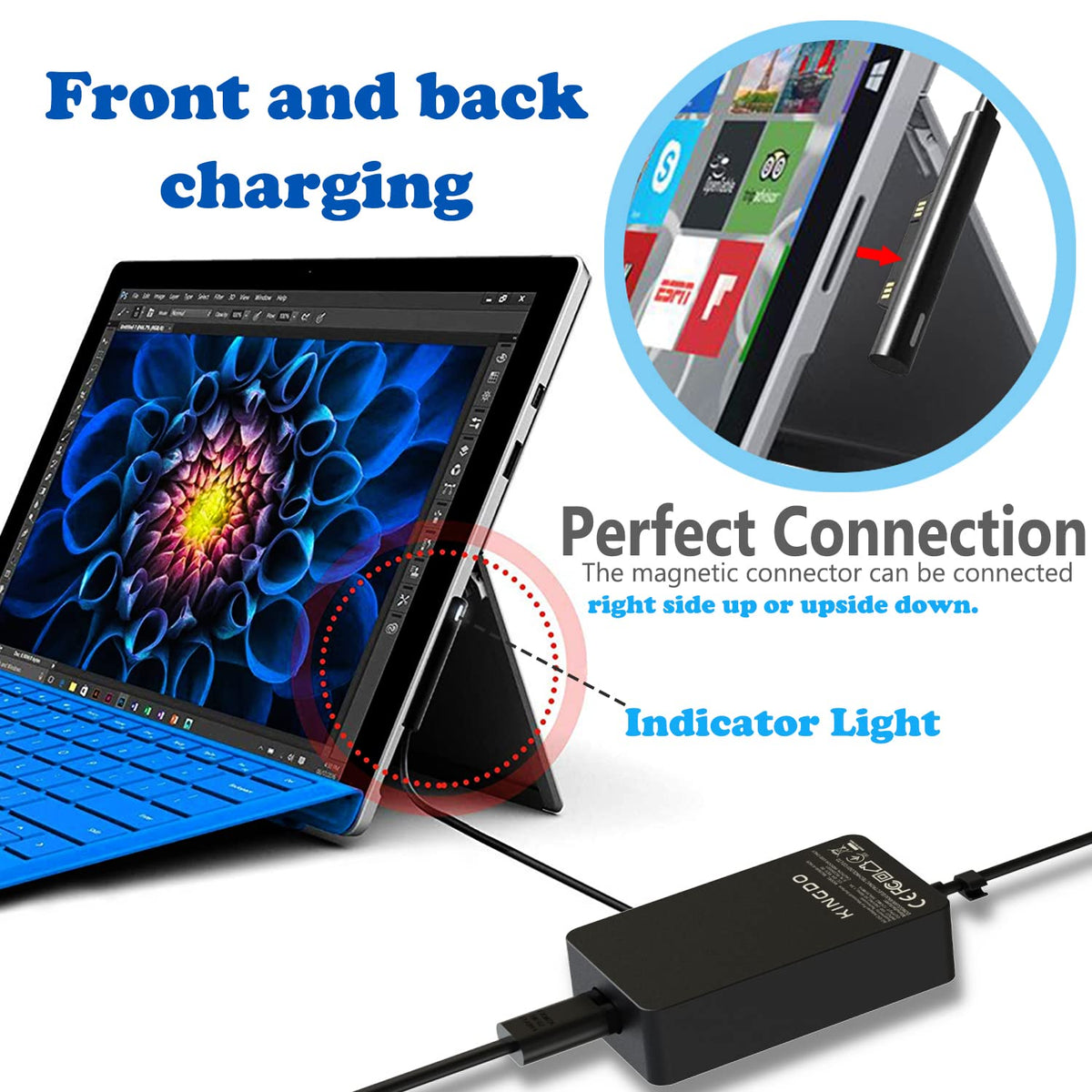 USB port detail on KSW KINGDO 65W Surface charger for secondary device
