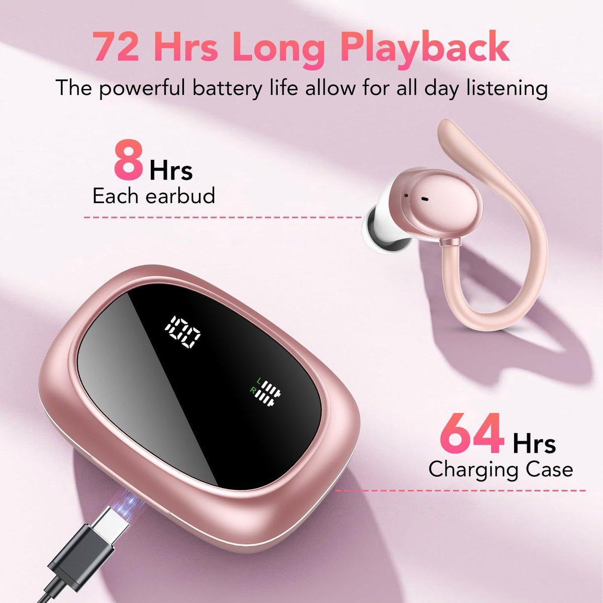 KT1 charging case digital display showing battery status for planning