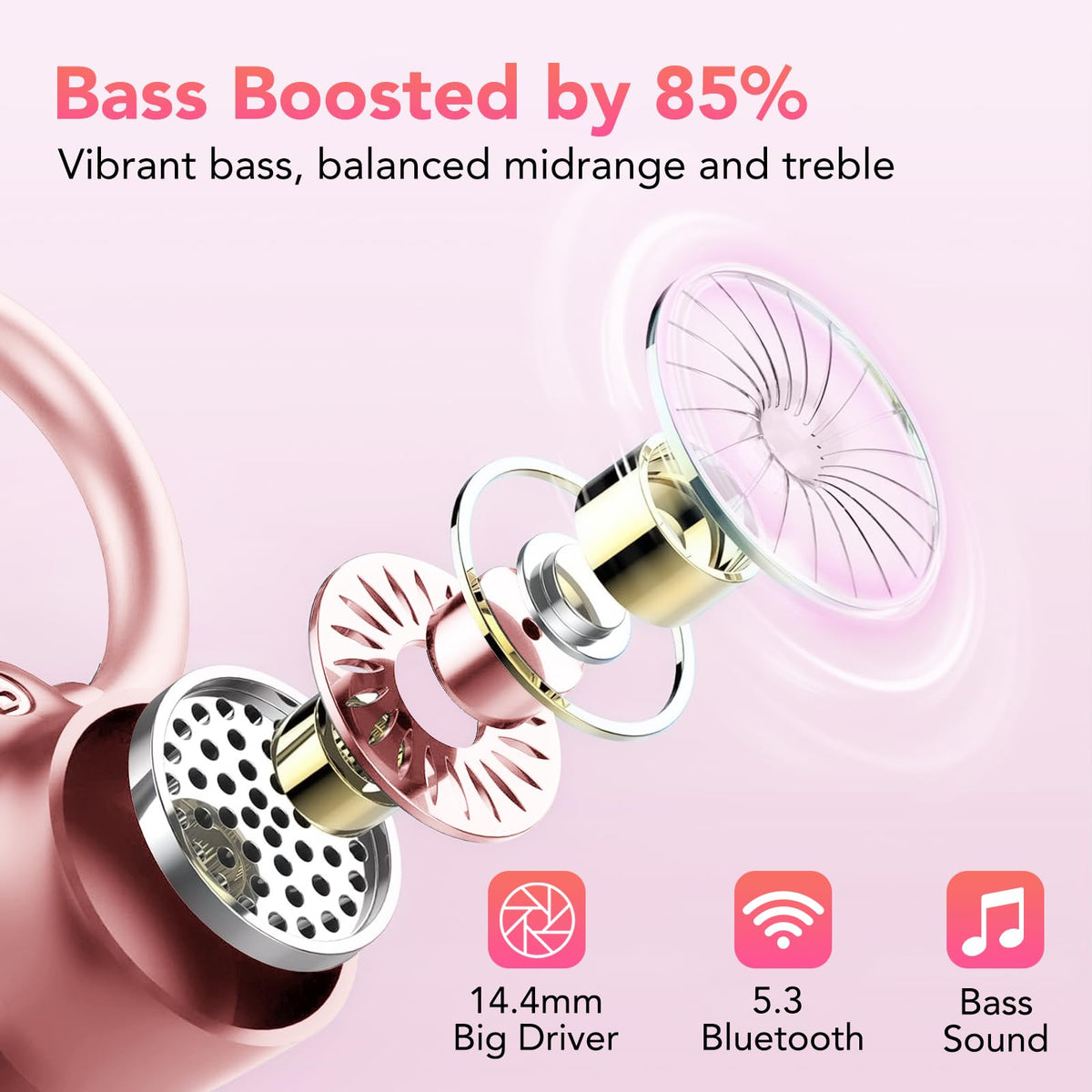 KT1 earbud close-up with graphene driver highlighting improved sound