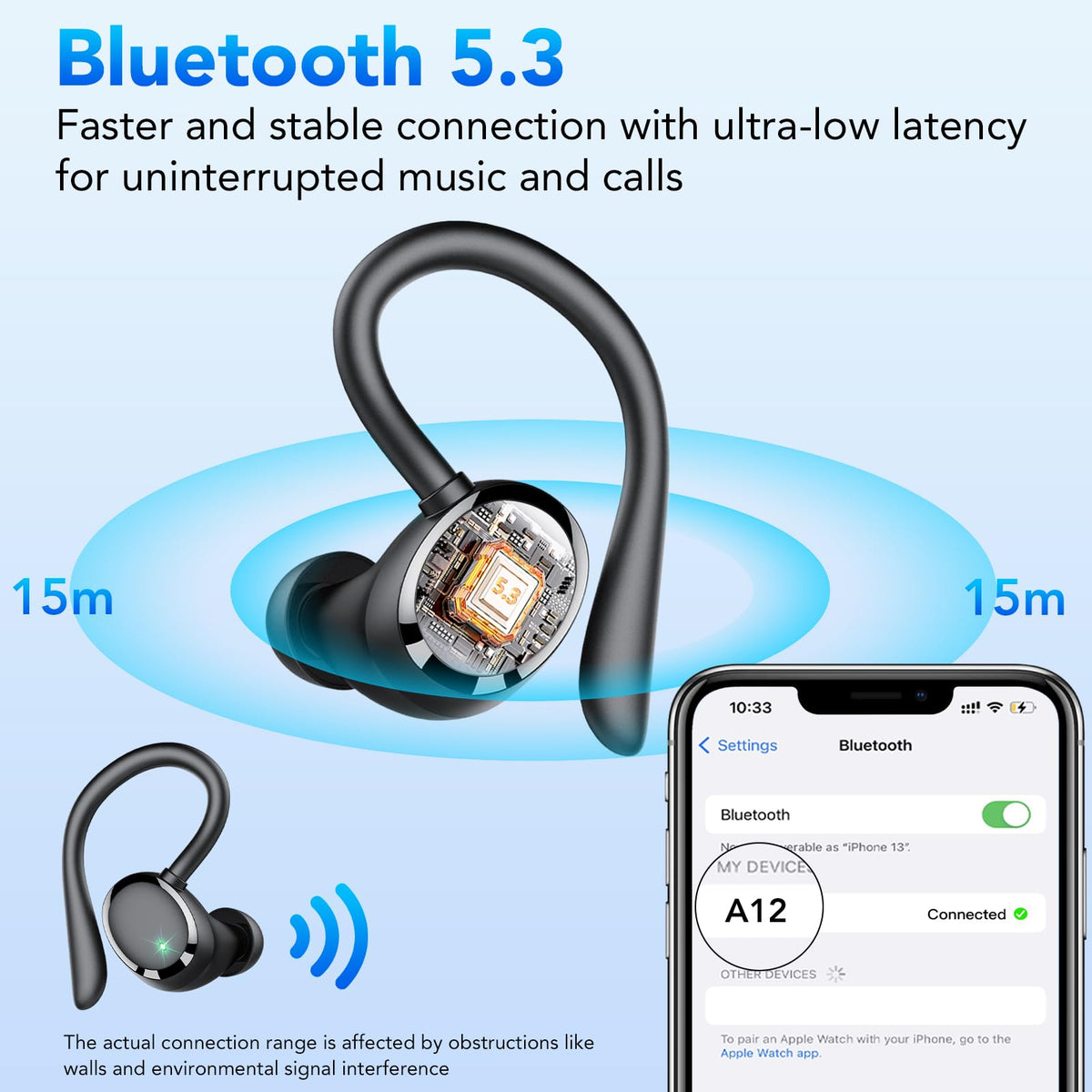 KT1 earbuds in use during outdoor running for stable connection