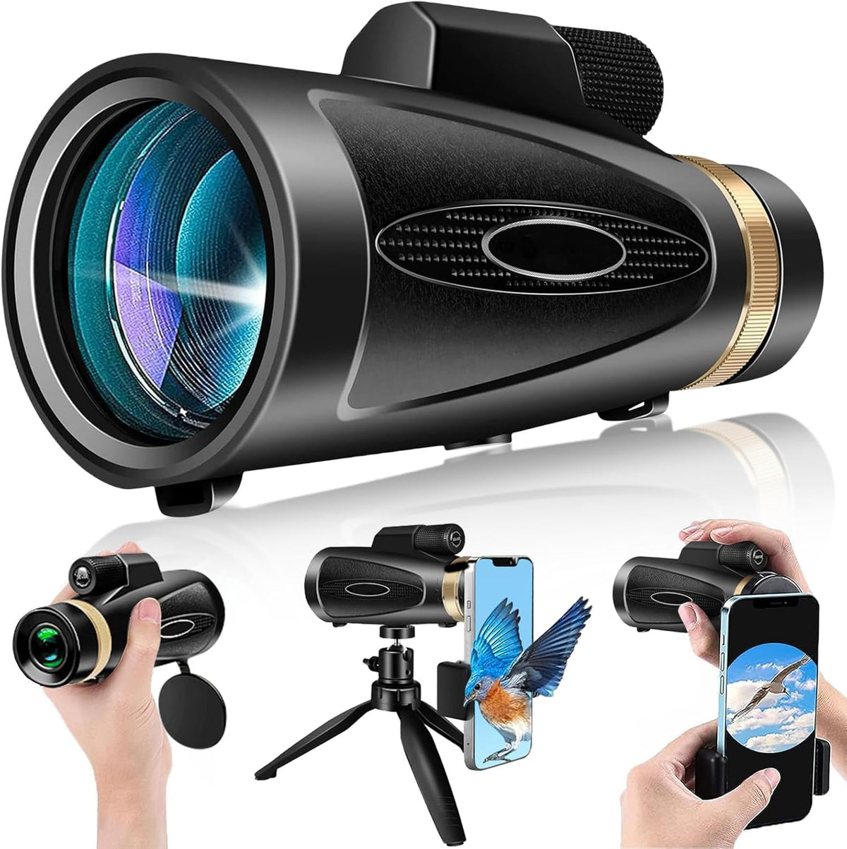 KTBDING monocular front view showing lens and body, ideal for clear long-range viewing