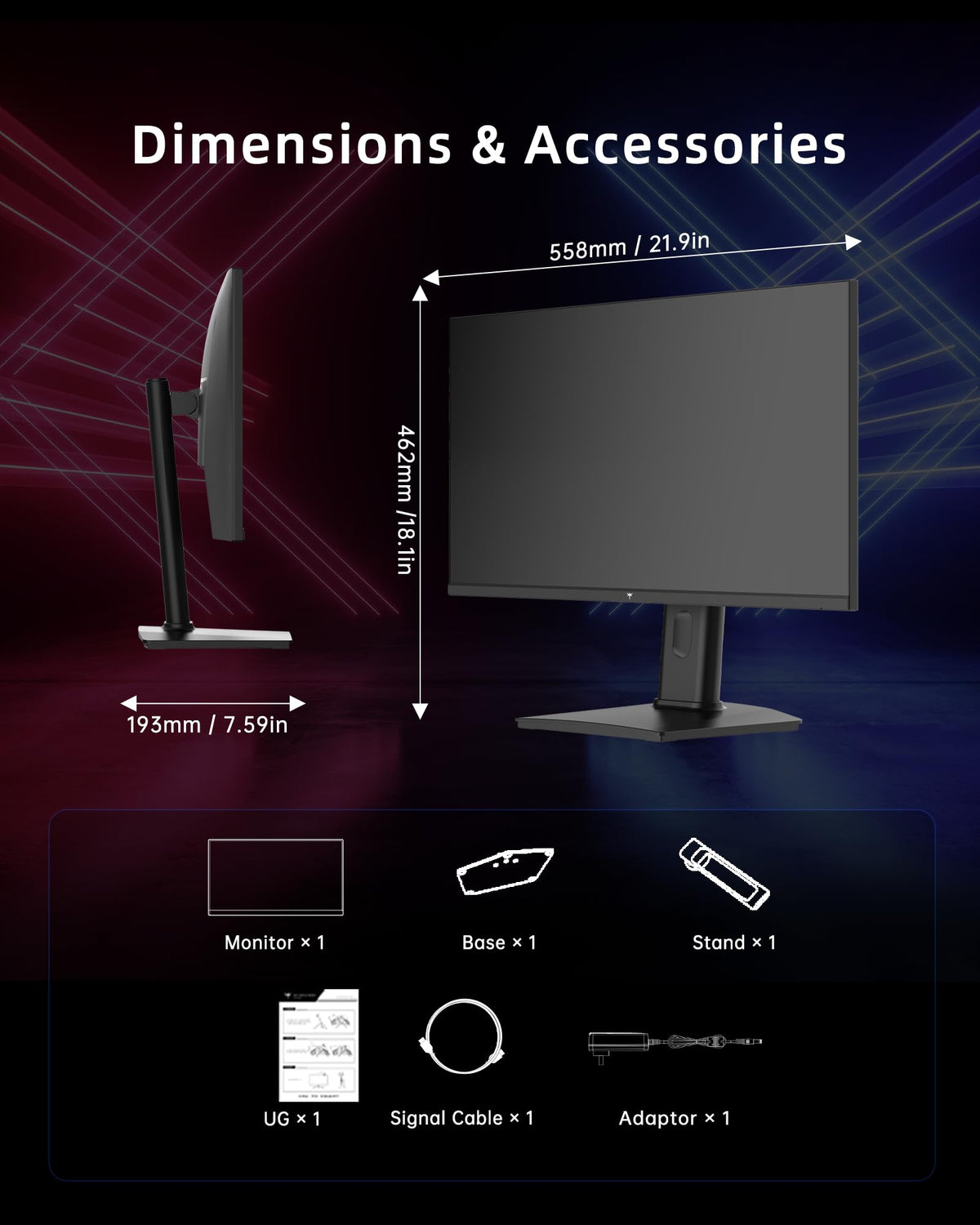 KTC 24.5-inch monitor setup-ready image with cables and mount accessories.