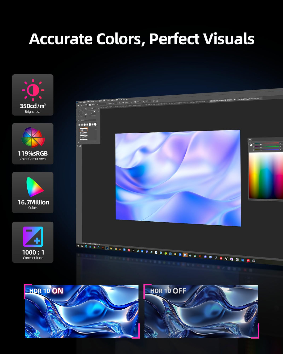 KTC 24.5-inch monitor vivid colors image highlighting 119% sRGB gamut.