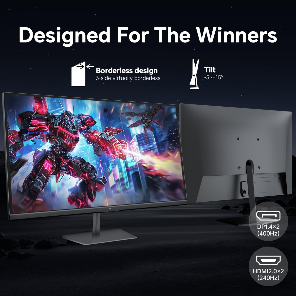 KTC monitor with HDMI 2.0 and DP 1.4 ports for flexible connections