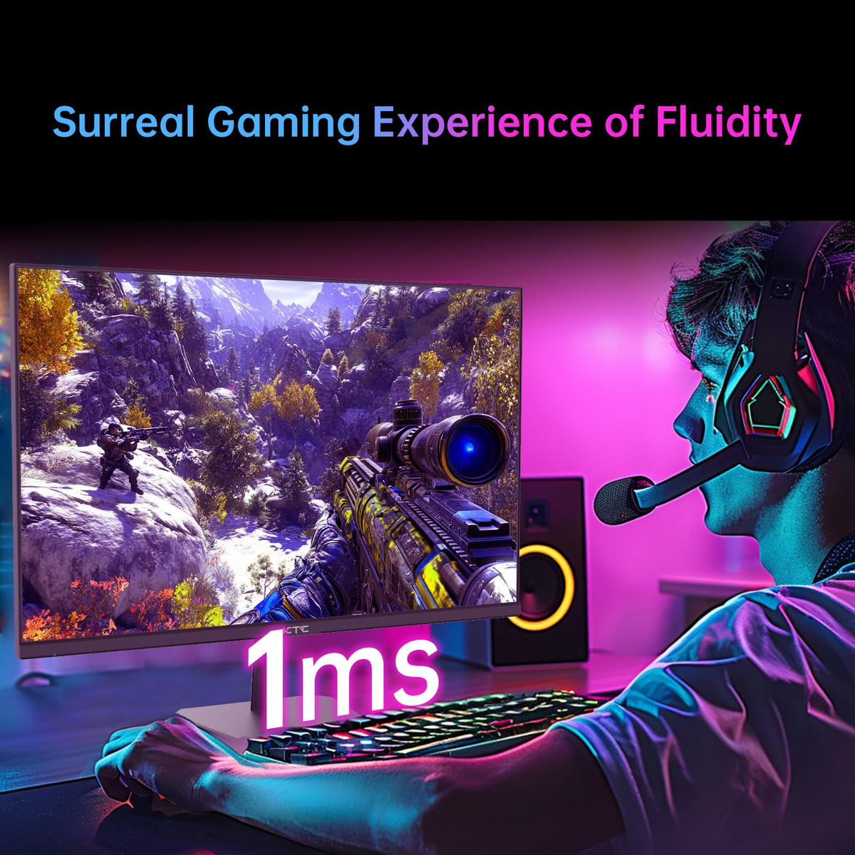 KTC 24in monitor at 180–190Hz for ultra-smooth motion during fast action.