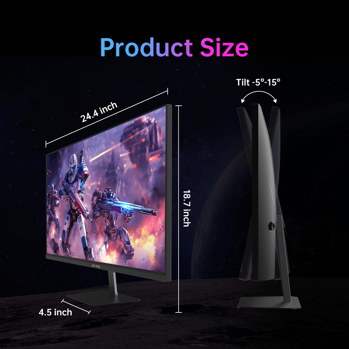 KTC 24in modern slim-bezel design with tilt for ergonomic viewing.