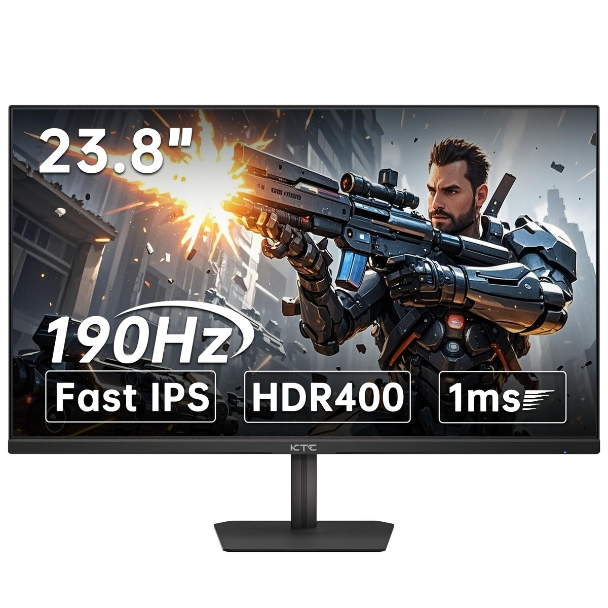 KTC 24-inch front view showing 190Hz clarity and vibrant colors.