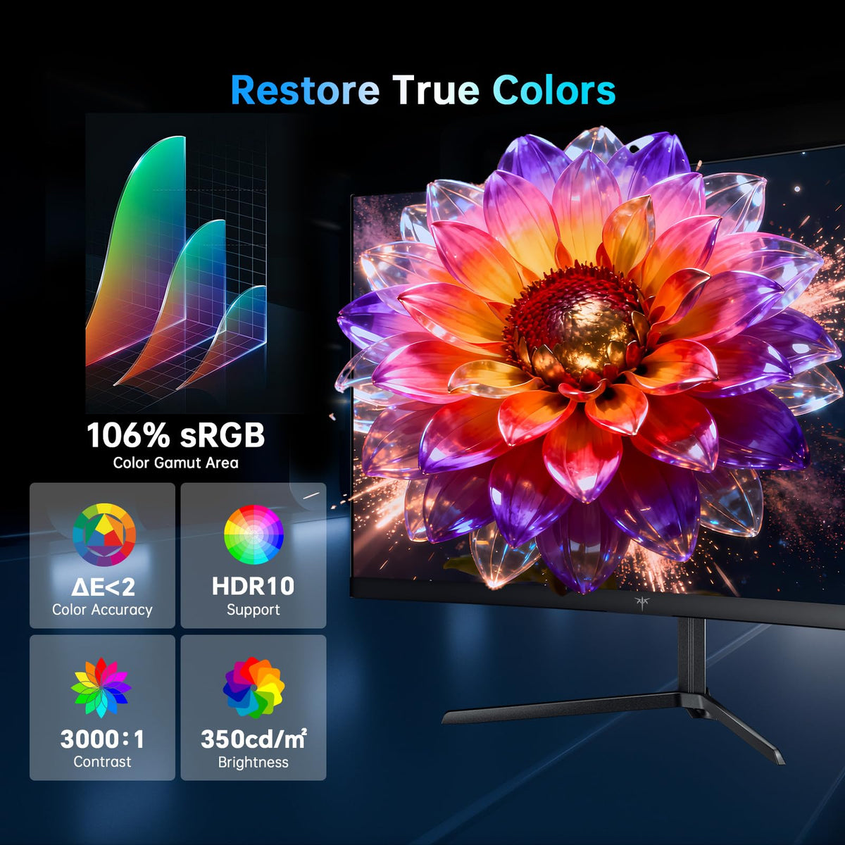 KTC 24-inch curved monitor back with VESA compatibility for wall mounting