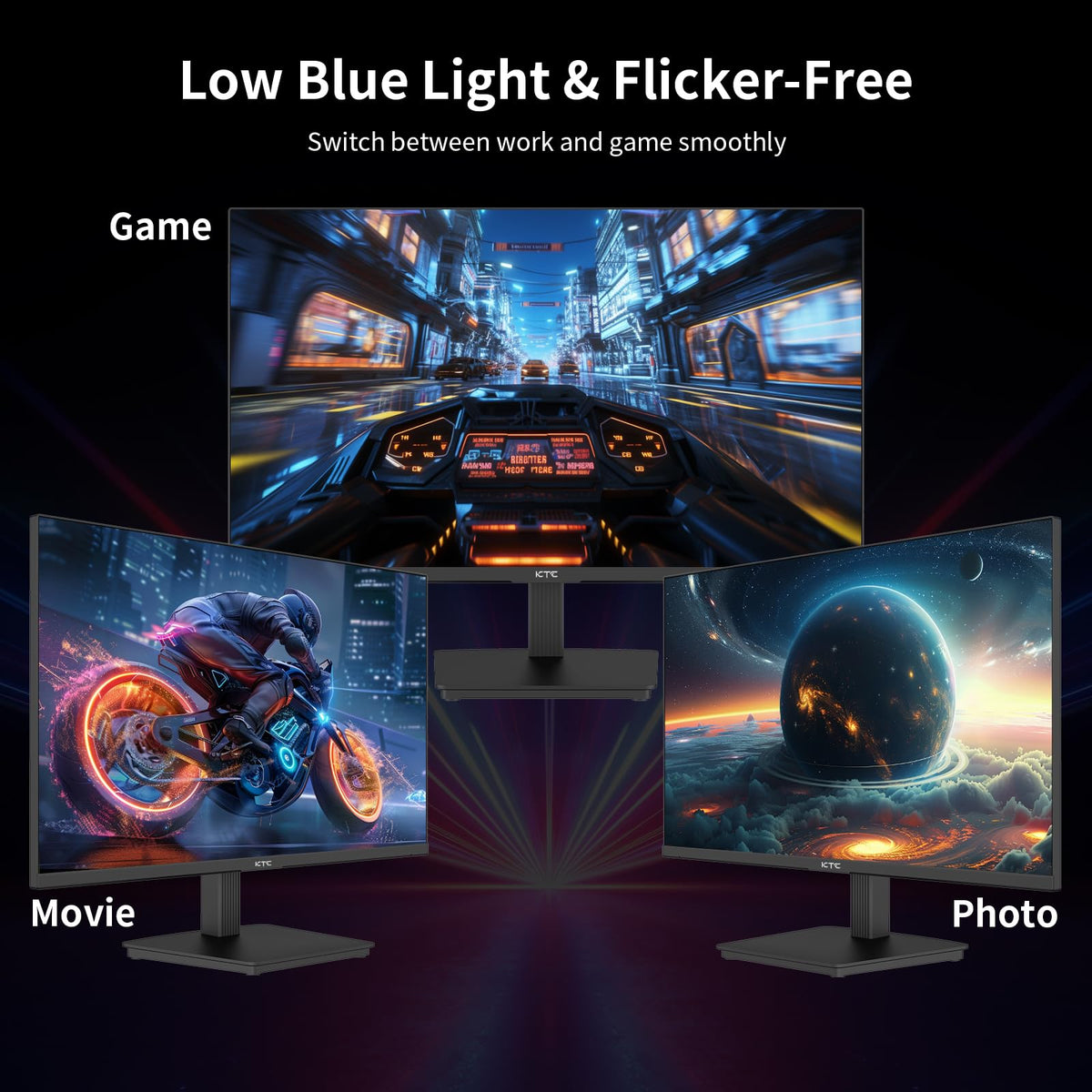 KTC 24-inch monitor connectivity including HDMI, DP, USB for easy sharing