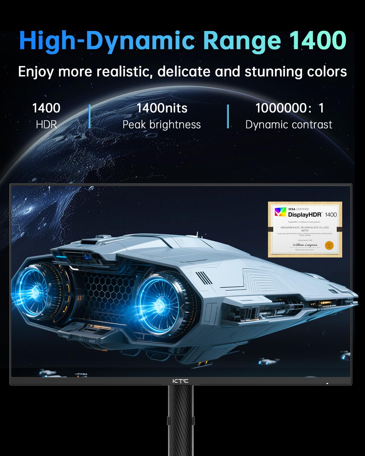KTC 27-inch QHD display panel with sharp details and vibrant colors.