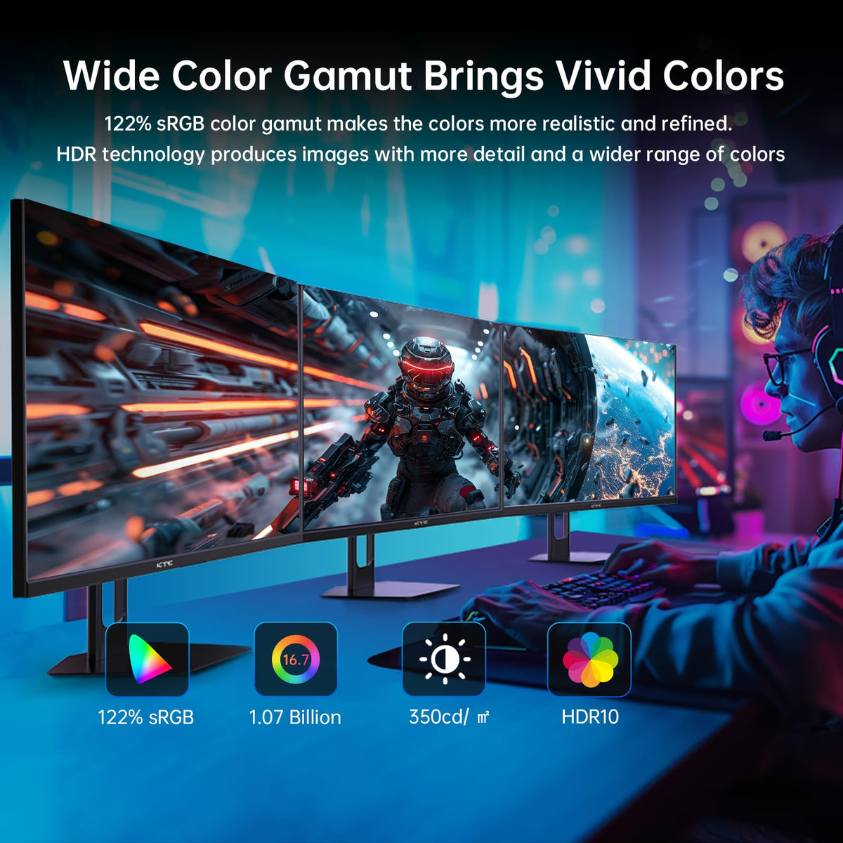 KTC 27-inch monitor frameless design enhances screen immersion.