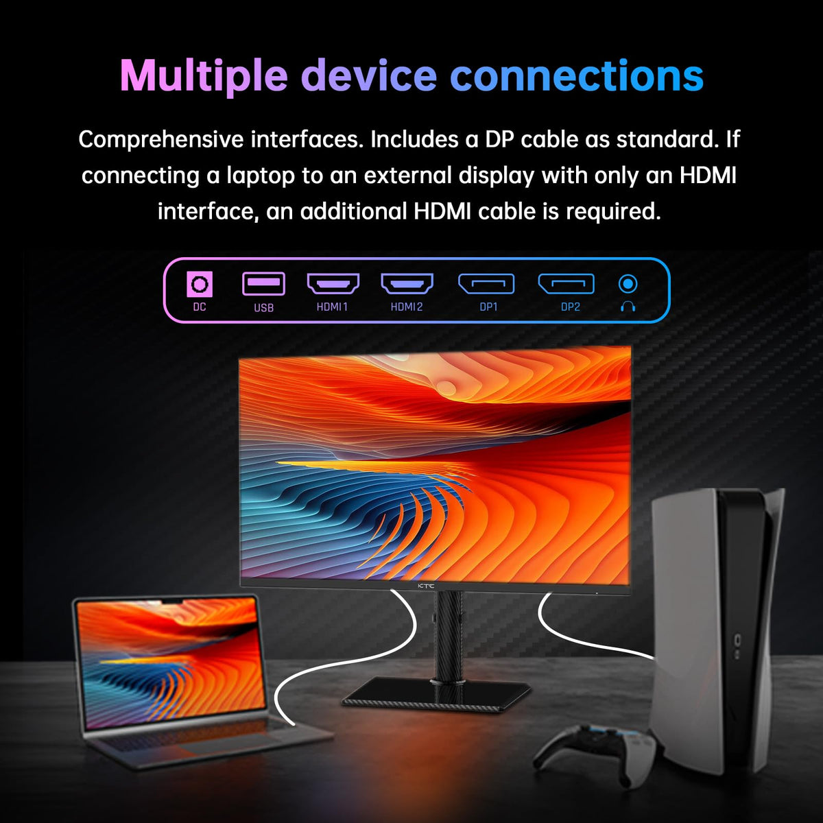 KTC 27-inch 4K monitor port panel emphasizing HDMI and DP connectivity